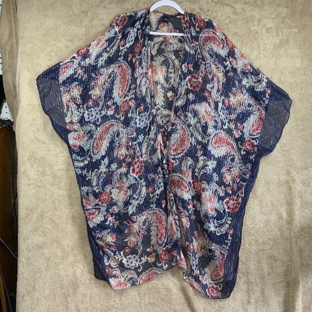 Duster Lane Bryant Long‎ Boho Floral Kimono Open Front Sheer Metallic One Size